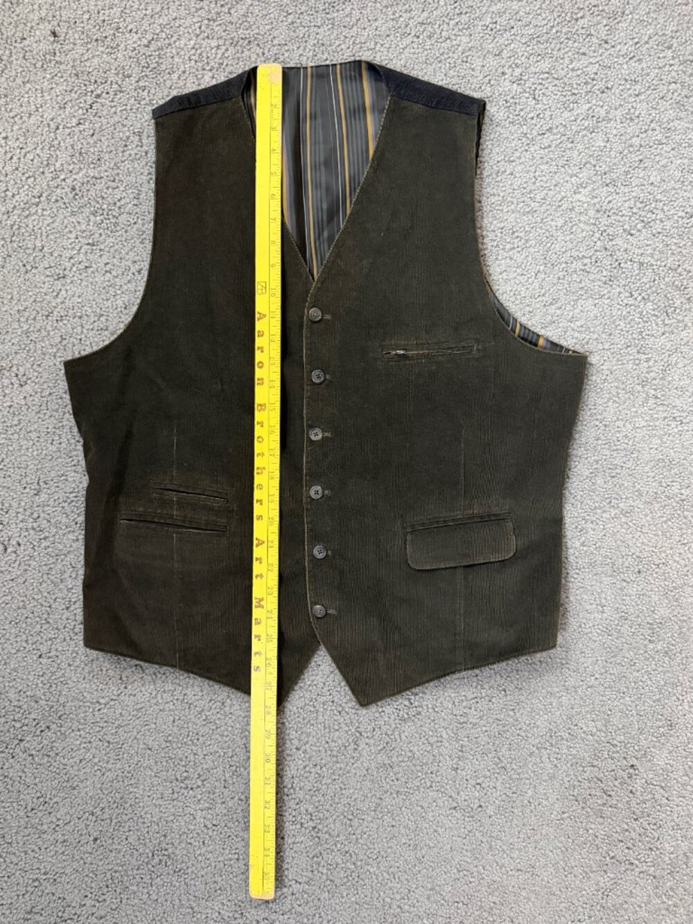 Kroon Olive Green Corduroy Waistcoat Vest Stripe Satin Lining Men's Size - Picture 13 of 16